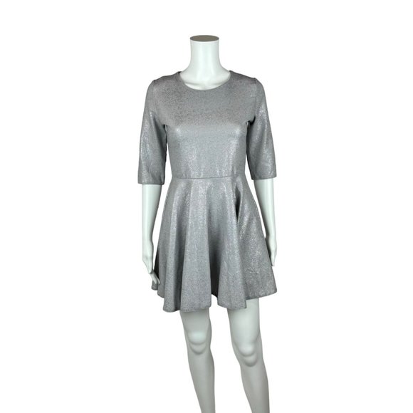 Silver Metallic Skater Mini Dress Spaceage Holiday XS - Picture 8 of 8